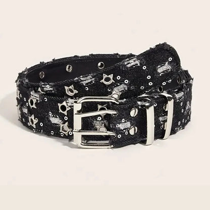 1PC Nouvelle Ceinture De Luxe Tendance Noir Punk Accessoires Bleu Jean Ceinture HipHop Y2k Étoile Creuse Boucle Ardillon Taille，Pour Hommes Femmes