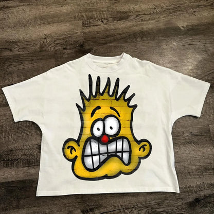 T-shirt ample unisexe en coton style hip-hop streetwear Harajuku avec motif de dessin animé américain chic