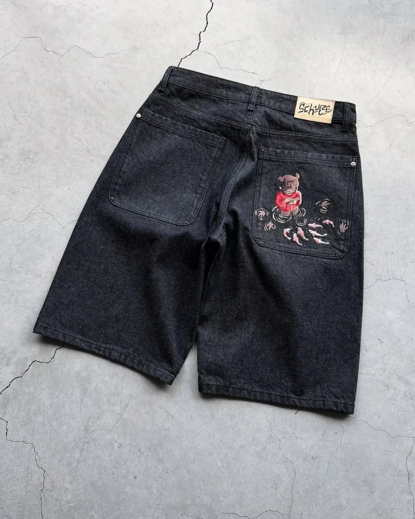 "Koi Fish V2" Jorts Raw Black