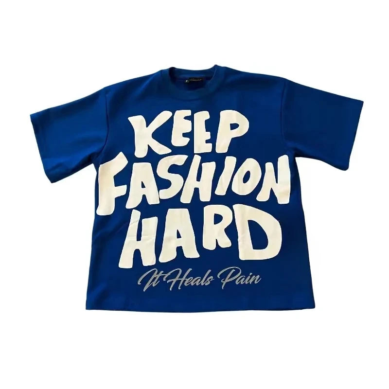 Camisola Gráfica de Algodão Puro com Gola Redonda Estilo High Street, Nova Camiseta Estampada Feminina Marca Trendy Solta Casual de Casal Americana Harajuku Y2k
