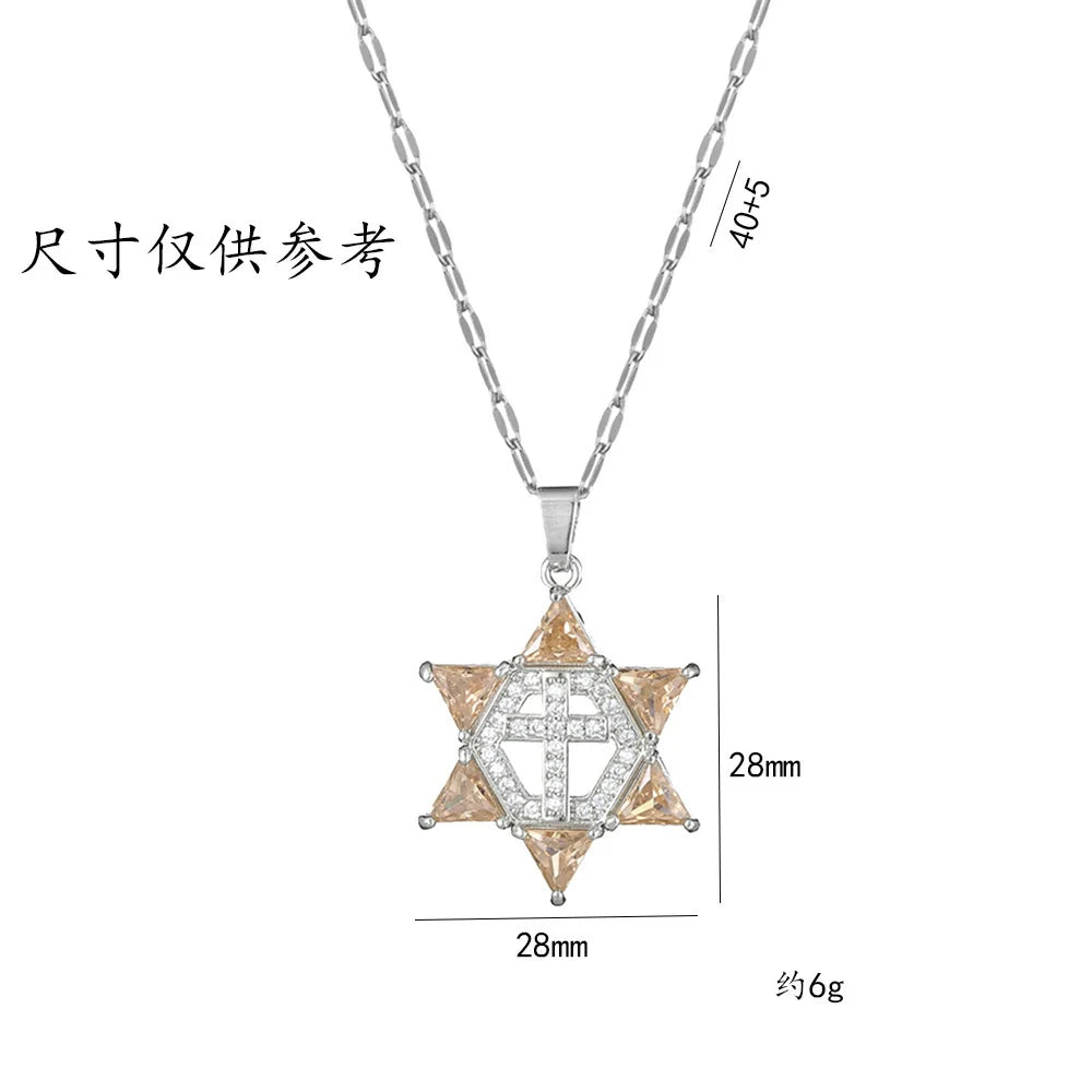 Colar Judaico Magen Estrela de David Prata Mulheres Cristal Israel Joalharia Judaica Hebraica Aço Inoxidável Hanukkah Pendentes