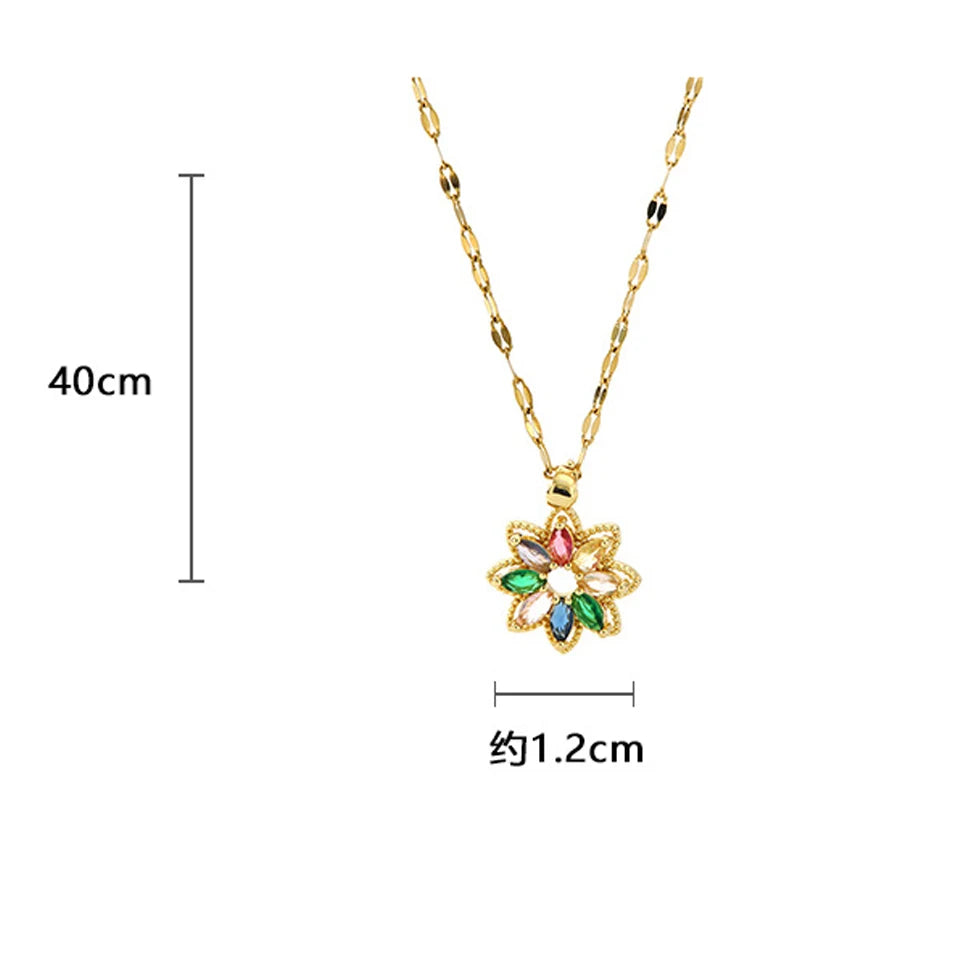 ZAKOL Novo Design 7 Cores Arco-Íris Zircónia Cristal Flor Pingente Colares para Mulheres Aço Inoxidável Corrente Colar Acessórios