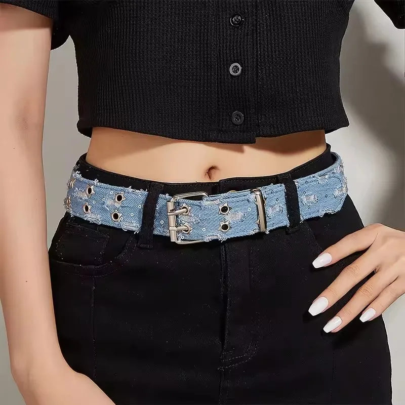 1 UNID Novo Cinto de Luxo da Moda Acessórios Punk Preto Cinto de Ganga Azul HipHop Y2k Estrela Oca Fivela de Pino Cós, Para Homens Mulheres