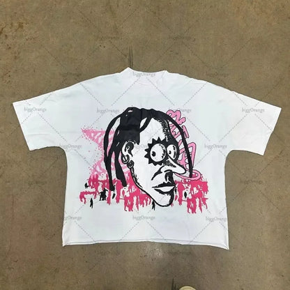 T-shirt ample unisexe en coton style hip-hop streetwear Harajuku avec motif de dessin animé américain chic
