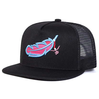Chapéus de Rede Hip-hop com Bordados de Penas Coloridas Unissexo Primavera Verão Exterior Ajustável Casual Bonés de Basebol Chapéu de Sol