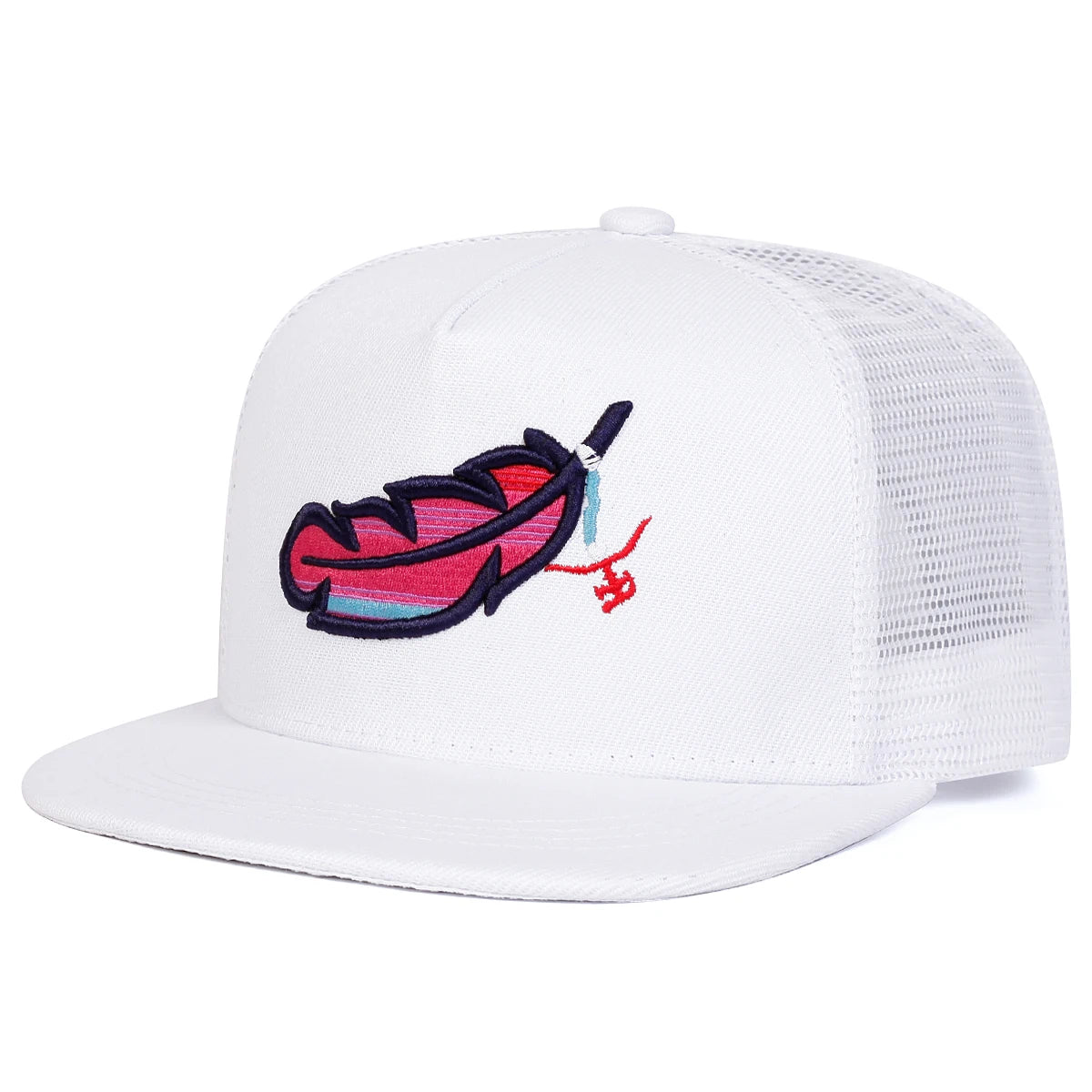 Chapéus de Rede Hip-hop com Bordados de Penas Coloridas Unissexo Primavera Verão Exterior Ajustável Casual Bonés de Basebol Chapéu de Sol