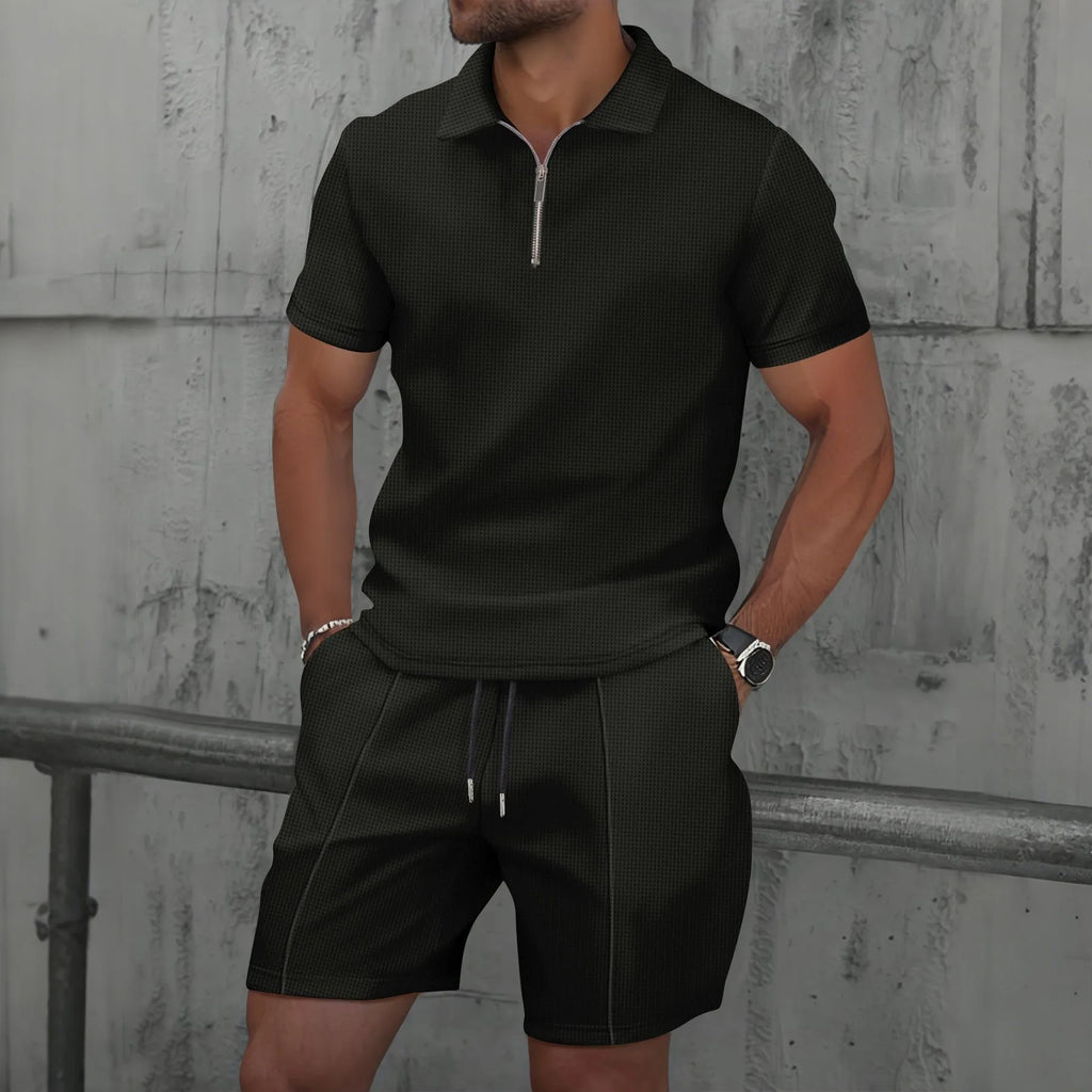 Waffle Zip-Up Polo