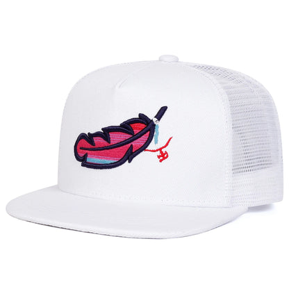 Chapéus de Rede Hip-hop com Bordados de Penas Coloridas Unissexo Primavera Verão Exterior Ajustável Casual Bonés de Basebol Chapéu de Sol