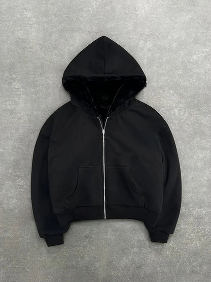 Casaco com capuz oversized estilo gótico Harajuku unissexo para outono/inverno, com estampado de leopardo retro casual, fecho, corte solto e personalizável.