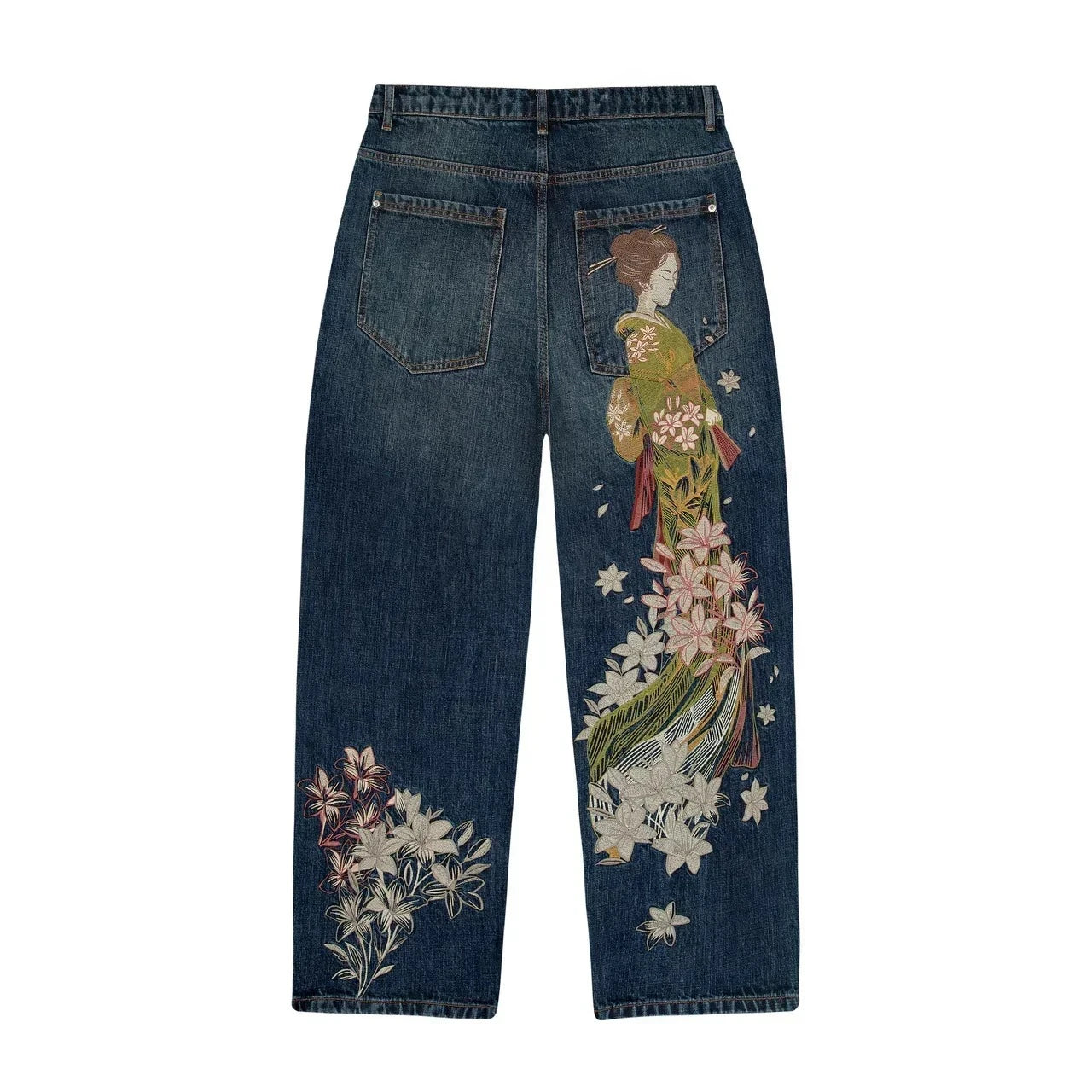 Vintage Plum Blossom Embroidery Pattern Wide Leg Pants