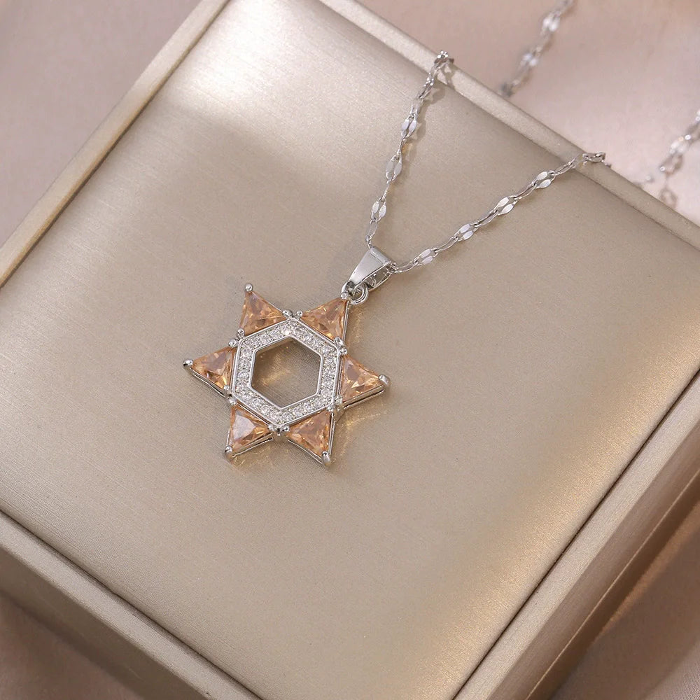 Colar Judaico Magen Estrela de David Prata Mulheres Cristal Israel Joalharia Judaica Hebraica Aço Inoxidável Hanukkah Pendentes
