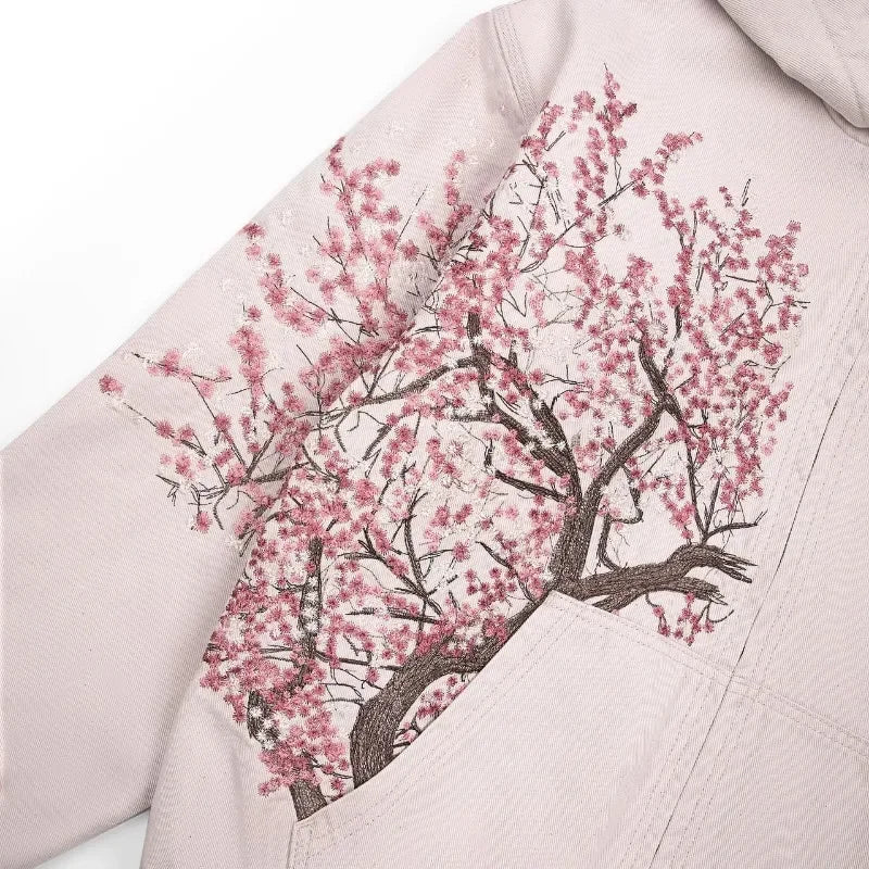 Camisolas com Capuz Oversized Cor-de-Rosa com Fecho e Bordado de Ameixeira Harajuku para Homens e Mulheres Y2K Novas Camisolas Góticas Retrô de Rua