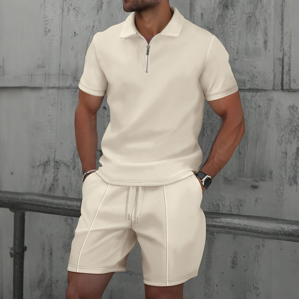Waffle Zip-Up Polo