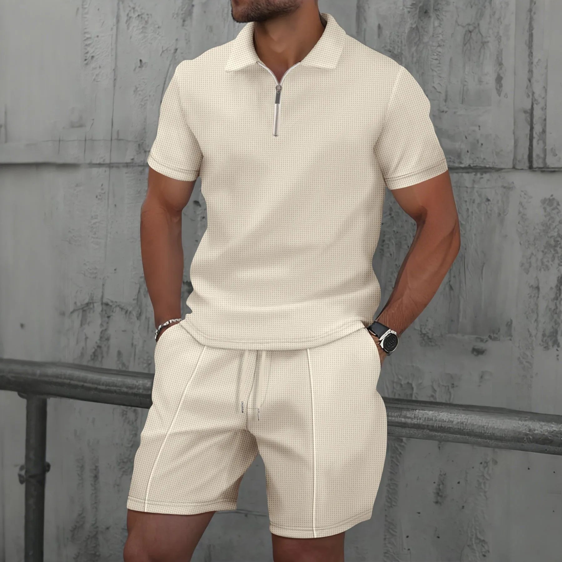 Waffle Zip-Up Polo