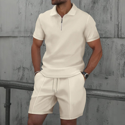 Waffle Zip-Up Polo
