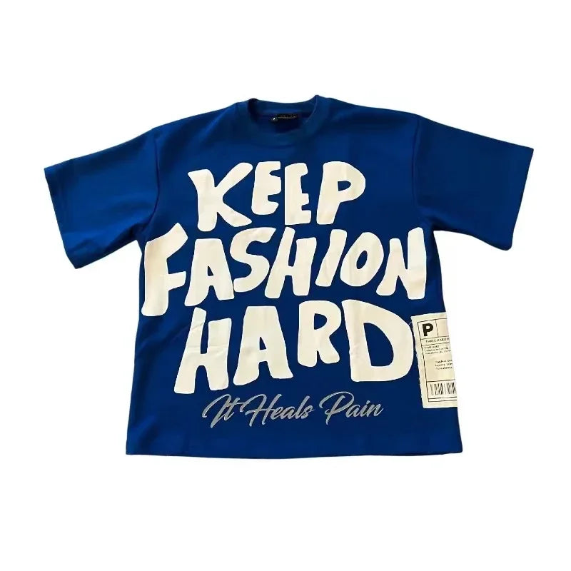 Camisola Gráfica de Algodão Puro com Gola Redonda Estilo High Street, Nova Camiseta Estampada Feminina Marca Trendy Solta Casual de Casal Americana Harajuku Y2k