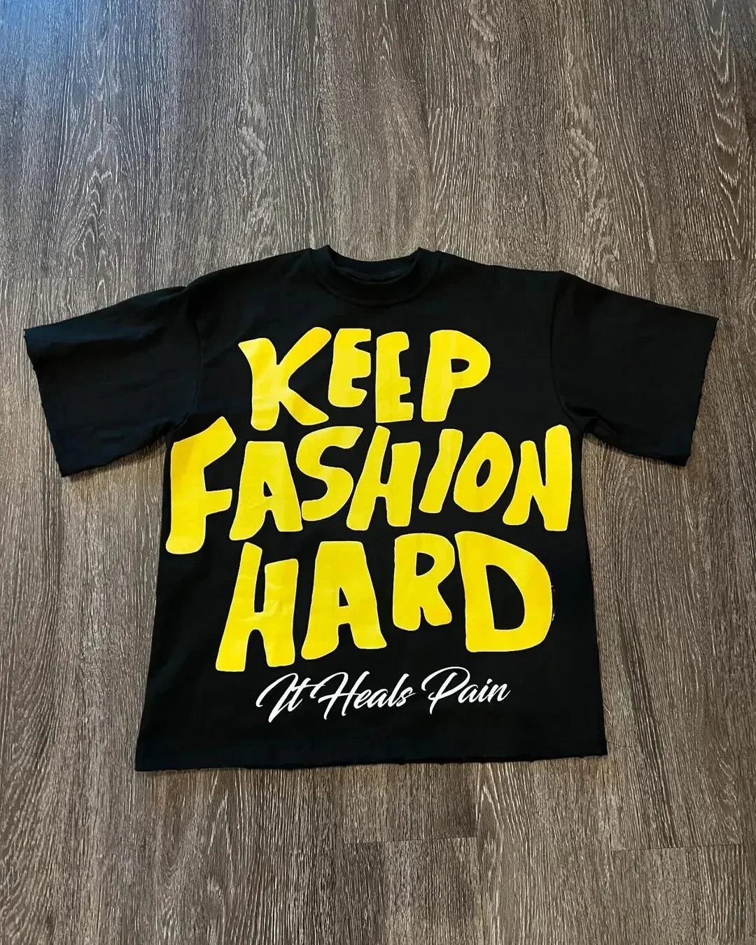 Camisola Gráfica de Algodão Puro com Gola Redonda Estilo High Street, Nova Camiseta Estampada Feminina Marca Trendy Solta Casual de Casal Americana Harajuku Y2k