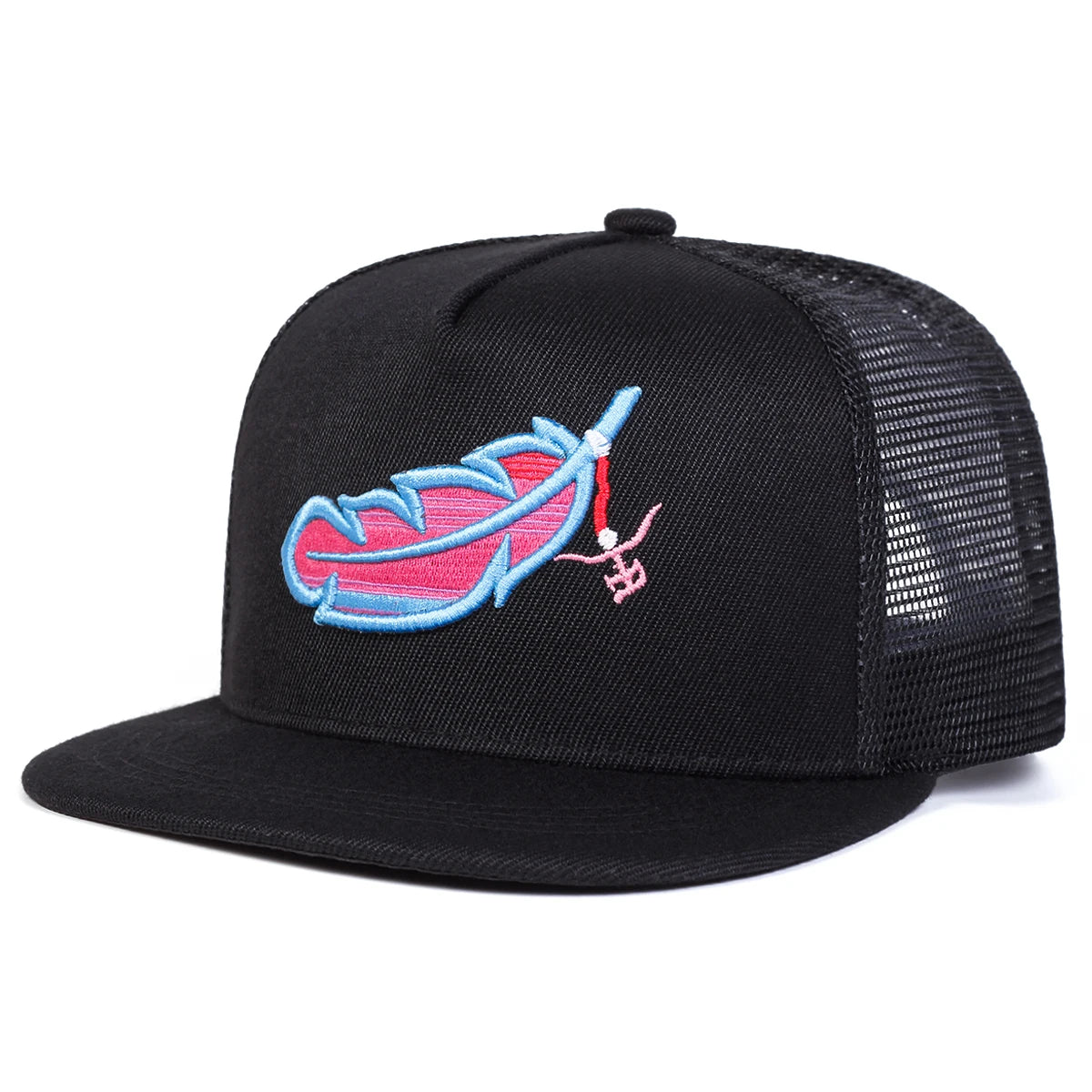 Chapéus de Rede Hip-hop com Bordados de Penas Coloridas Unissexo Primavera Verão Exterior Ajustável Casual Bonés de Basebol Chapéu de Sol