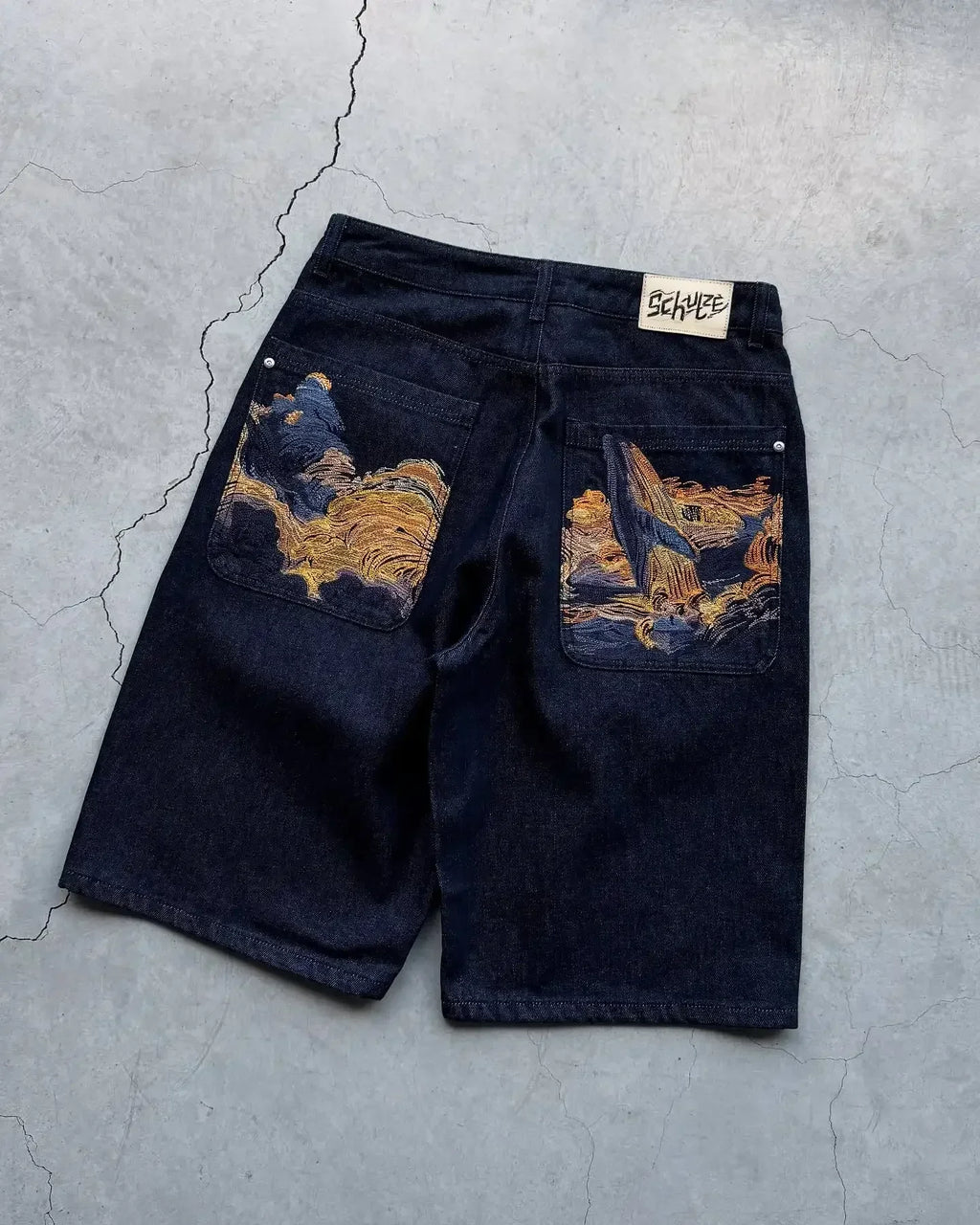 "Whales V2" Raw Denim Jorts