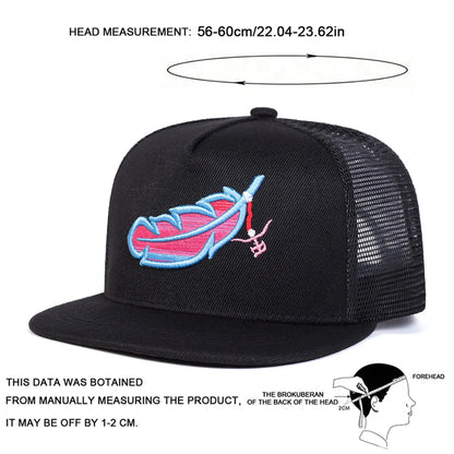 Chapéus de Rede Hip-hop com Bordados de Penas Coloridas Unissexo Primavera Verão Exterior Ajustável Casual Bonés de Basebol Chapéu de Sol