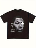 T-shirt graphique - Style rétro basketball, mélange doux et de haute qualité, coupe classique, manches courtes, imprimé sur une seule face, col rond, style basketball, Four Seasons Clothing.