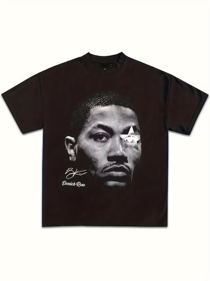 T-shirt graphique - Style rétro basketball, mélange doux et de haute qualité, coupe classique, manches courtes, imprimé sur une seule face, col rond, style basketball, Four Seasons Clothing.