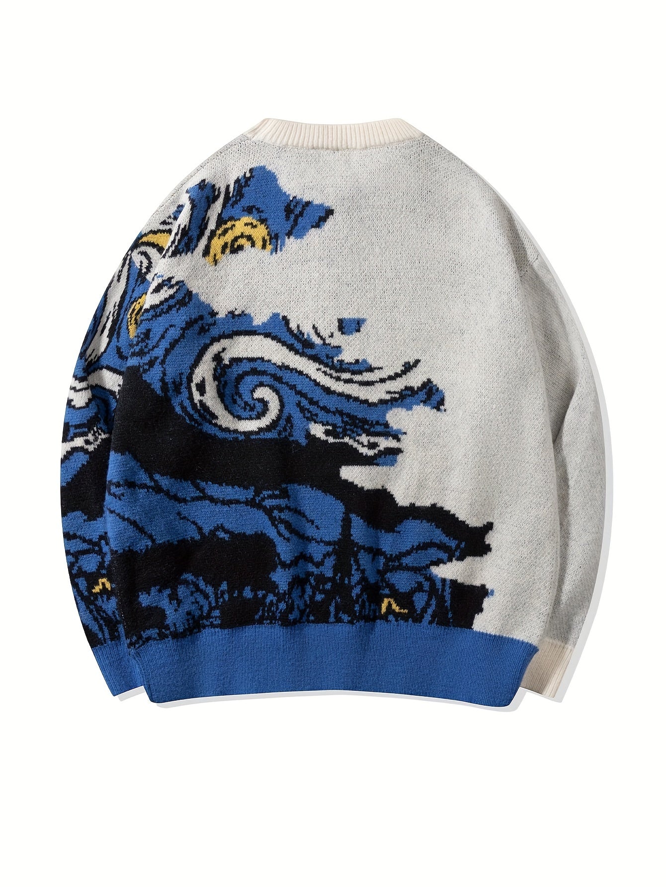 Camisola unissexo de manga comprida com estampado da pintura a óleo "A Noite Estrelada" de Van Gogh, ideal para a primavera, outono e inverno. Modelo casual e versátil, com gola redonda e ombros descaídos.