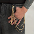 Chaîne de pantalon avec pendentif croix à trois rangs, style décontracté et minimaliste, arborant un design rétro tendance, idéal pour les soirées de tous les jours, ce qui en fait un cadeau polyvalent pour homme.