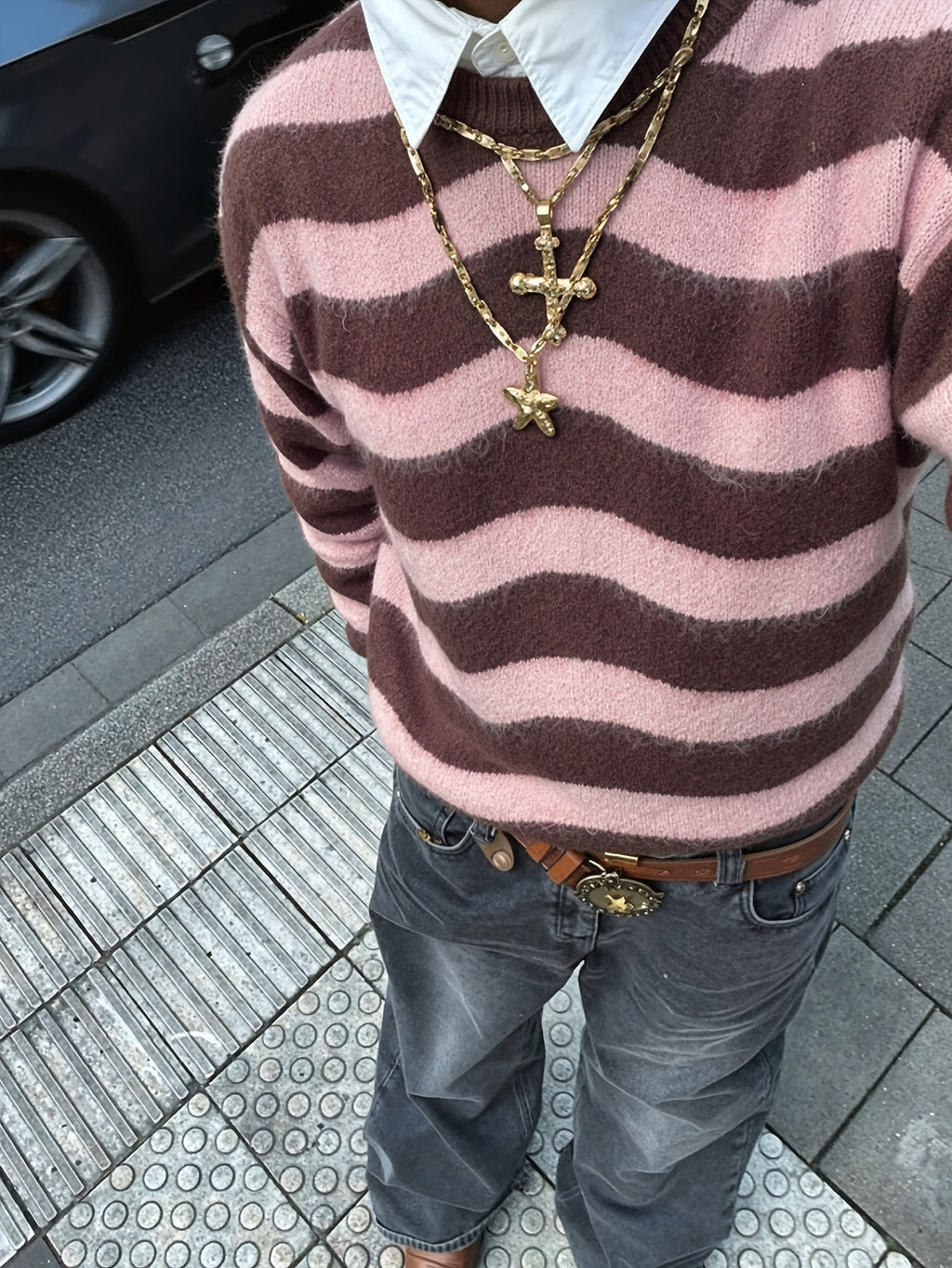 Nouveauté automne/hiver : Pull unisexe à manches longues et col rond rayé, style urbain.