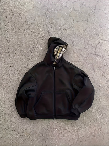Sweat à capuche à carreaux vintage Y2K, soigneusement sélectionné pour attirer la richesse