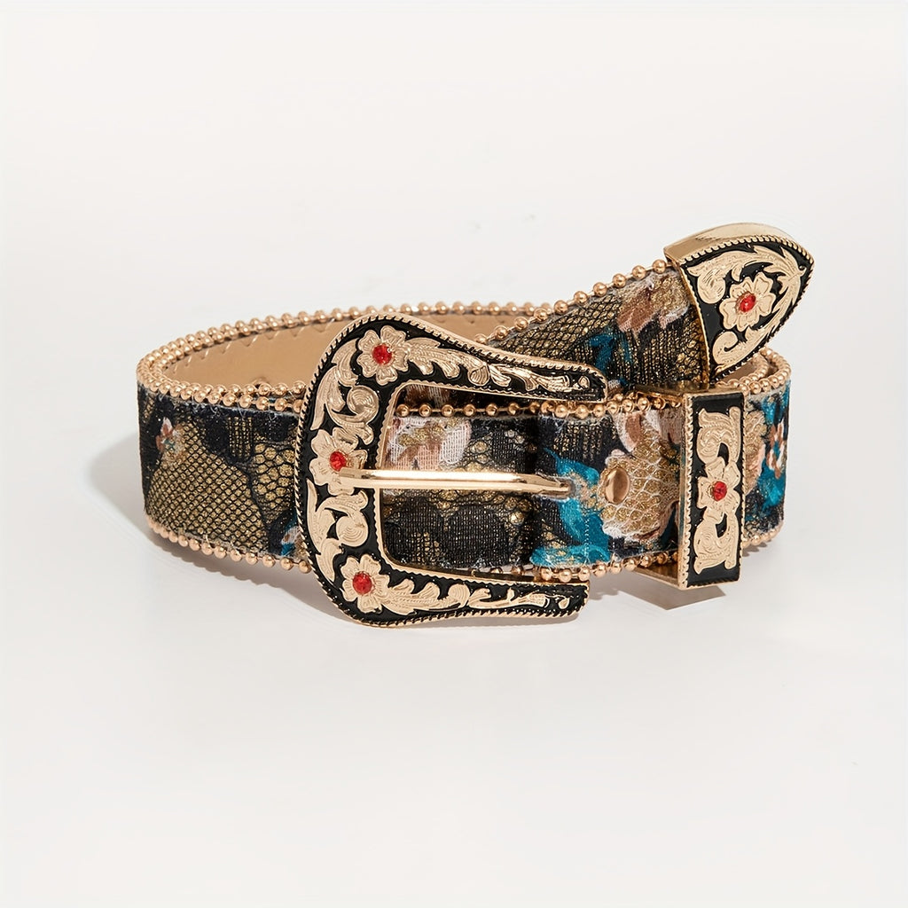 Ensemble 3 pièces style western sculpté avec chemise boutonnée à motif floral et broderie en maille, en denim pour femme, idéal pour les sorties quotidiennes et les robes de soirée, à porter avec une ceinture pour homme