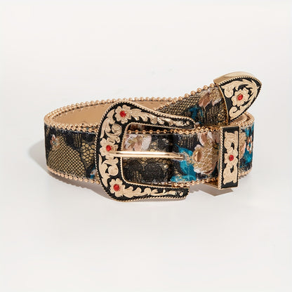 Ensemble 3 pièces style western sculpté avec chemise boutonnée à motif floral et broderie en maille, en denim pour femme, idéal pour les sorties quotidiennes et les robes de soirée, à porter avec une ceinture pour homme