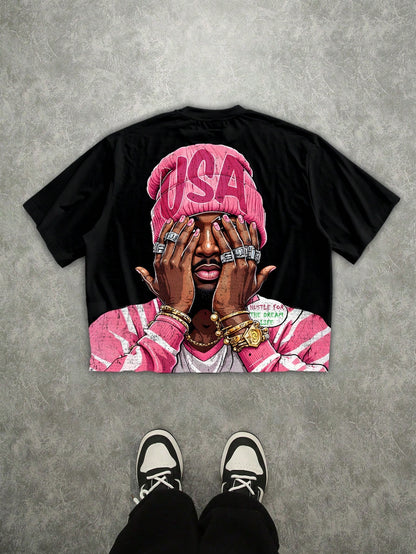 T-shirt blanc à manches courtes pour homme, imprimé numérique 3D, style streetwear hip-hop, t-shirt graphique rappeur, t-shirt à manches courtes pour homme, t-shirt décontracté à col rond et manches courtes pour homme