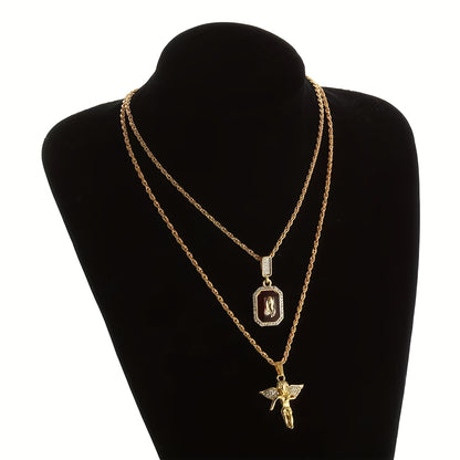 Um colar masculino com pendente de camada dupla ao estilo hip-hop, perfeito para oferecer a pais, companheiros, namorados, irmãos ou filhos; ideal para as férias, Dia do Pai, Dia dos Namorados e aniversários.