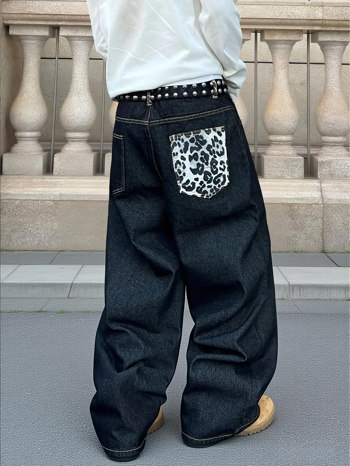 Dark Leopard Wide Denim