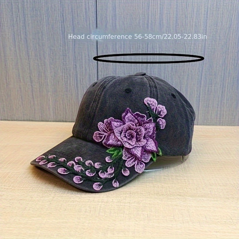 Casquette de baseball vintage brodée à motifs floraux exagérés, style ethnique, casquette bec de canard, chapeau de sport tendance et polyvalent