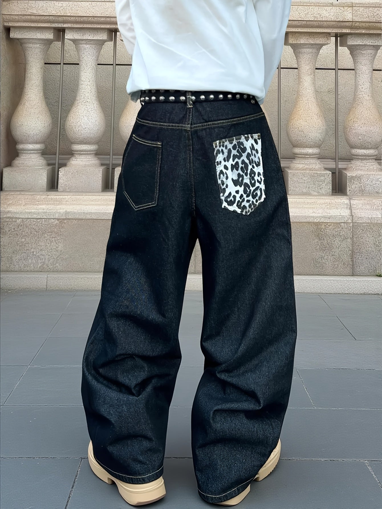 Dark Leopard Wide Denim