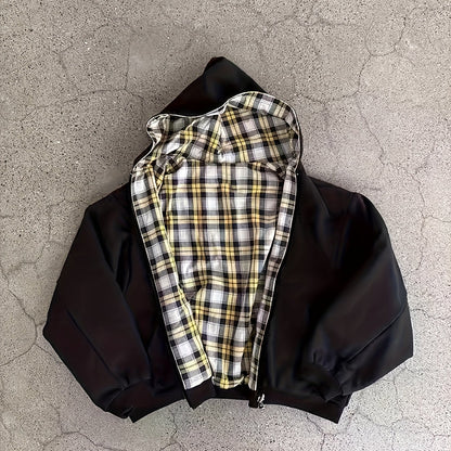 Sweat à capuche à carreaux vintage Y2K, soigneusement sélectionné pour attirer la richesse