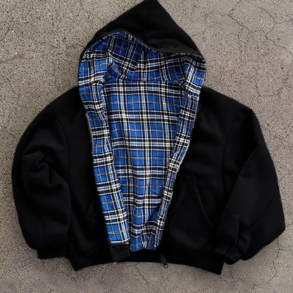 Sweat à capuche à carreaux vintage Y2K, soigneusement sélectionné pour attirer la richesse