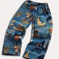 Calça casual de corte direito para homem com cordão na cintura e bolsos - Tecido sem elasticidade, corte solto, conforto para todas as estações e estampado dourado inspirado na galáxia.