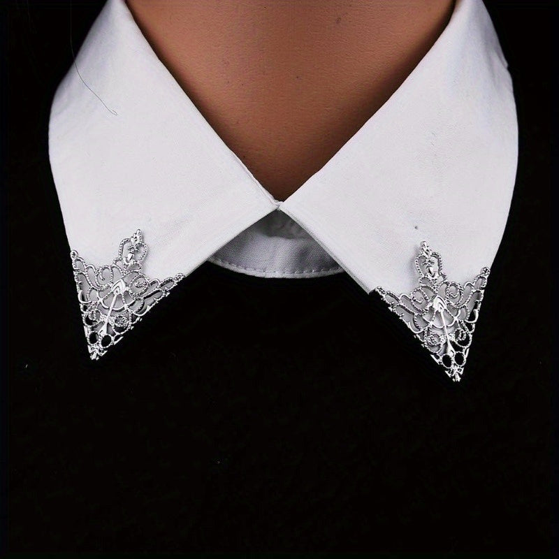 Lot de 2 pinces triangulaires rétro à motif ajouré, accessoires de mode raffinés pour costumes et chemises homme et femme
