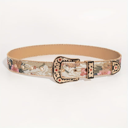 Ensemble 3 pièces style western sculpté avec chemise boutonnée à motif floral et broderie en maille, en denim pour femme, idéal pour les sorties quotidiennes et les robes de soirée, à porter avec une ceinture pour homme