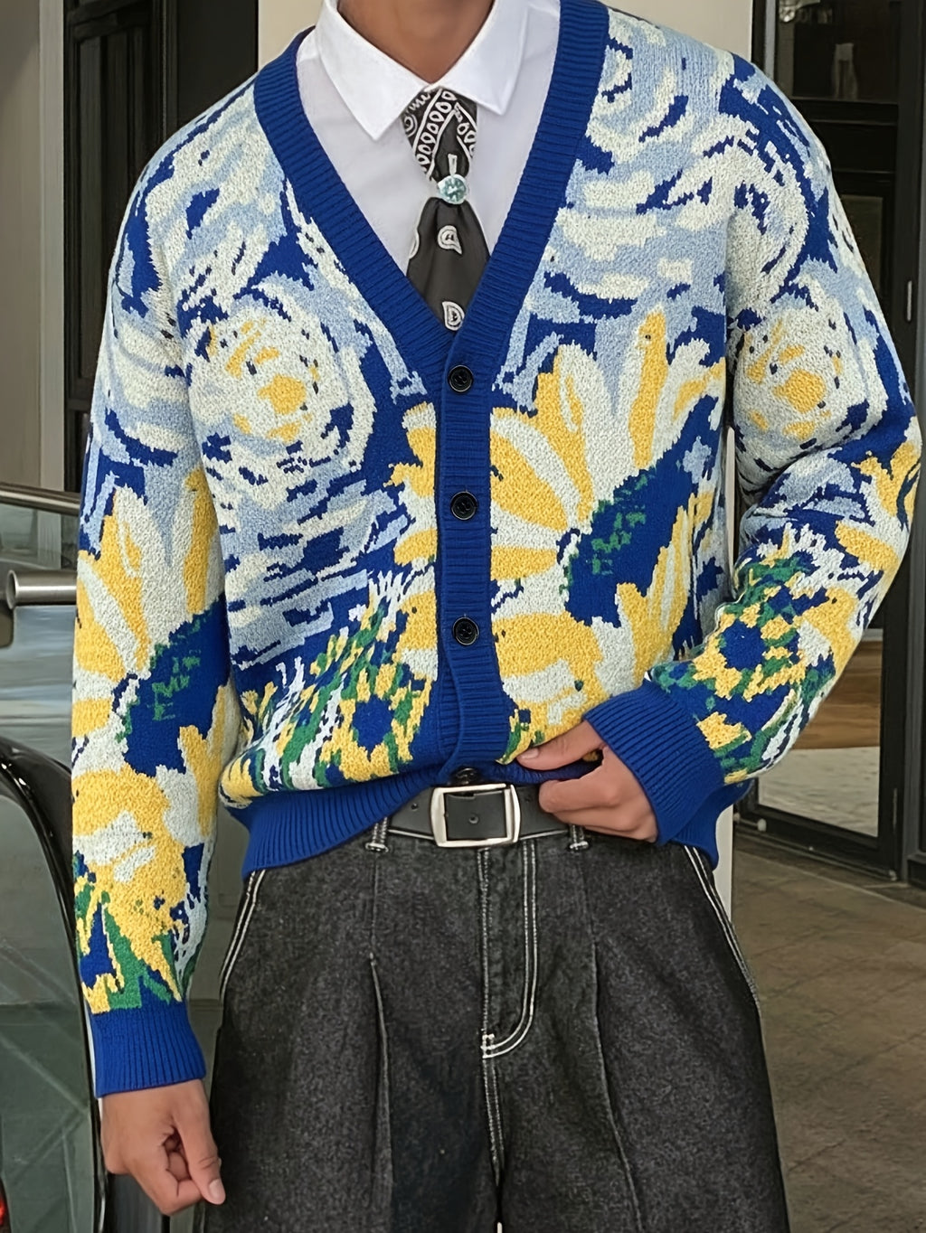 Nova camisola unissexo casual para homem e mulher, ideal para o dia a dia, com um estampado abstrato de pintura a óleo de Van Gogh e um design de casaco de malha de mangas compridas em malha.