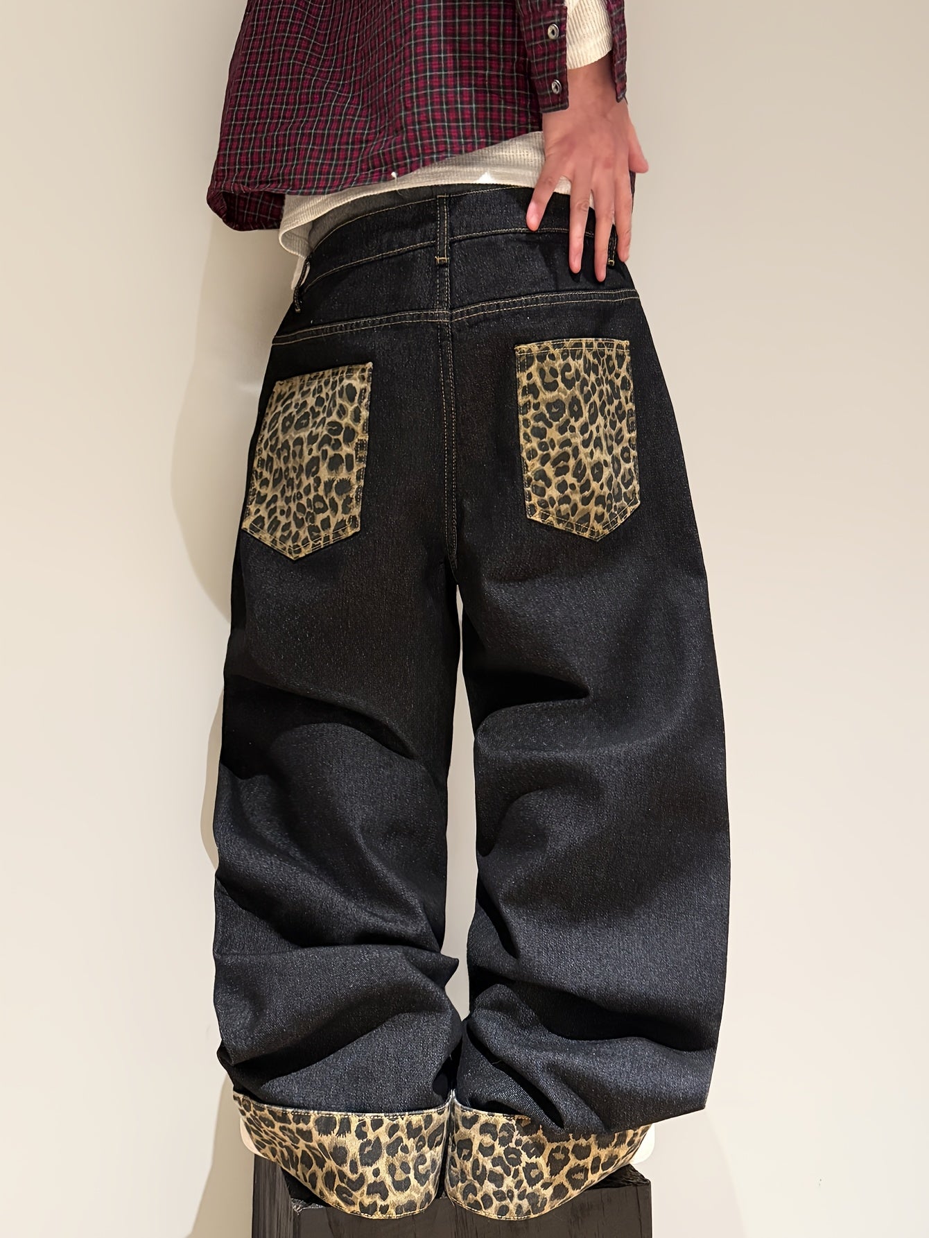 Dark Leopard Cuffed Denim