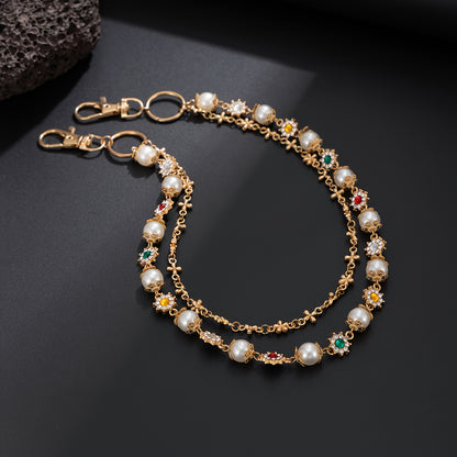 Chaîne en denim 1 pièce, petite chaîne à fleurs, style hip-hop, strass colorés, pendentif chaîne de taille, streetwear