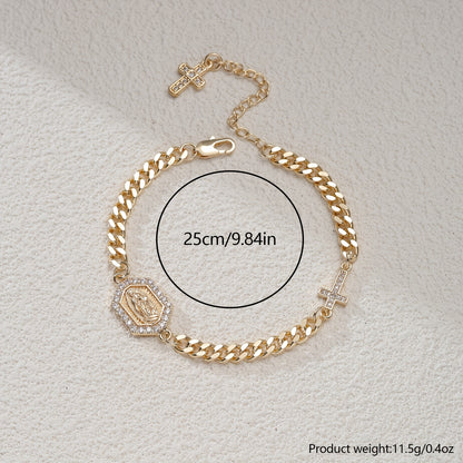 Bracelet religieux vintage et élégant plaqué or 14 carats, orné de zirconiums cubiques. Bijou unisexe, idéal pour la prière quotidienne et la méditation. À porter au quotidien, en cadeau, pour les fêtes, Noël, Halloween ou comme accessoire de mode.