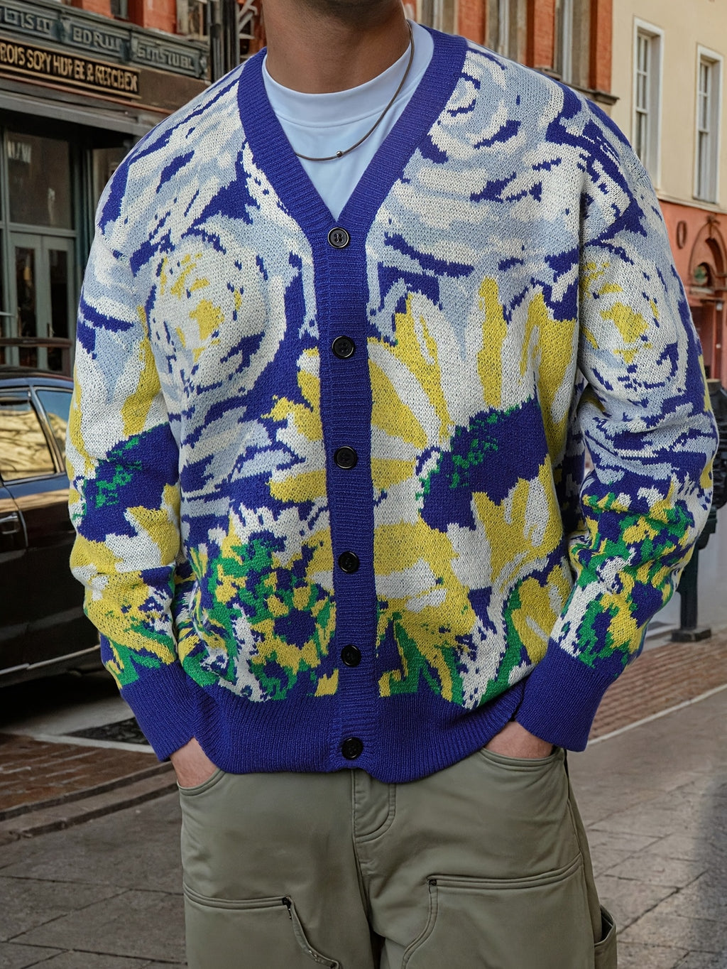 Nova camisola unissexo casual para homem e mulher, ideal para o dia a dia, com um estampado abstrato de pintura a óleo de Van Gogh e um design de casaco de malha de mangas compridas em malha.