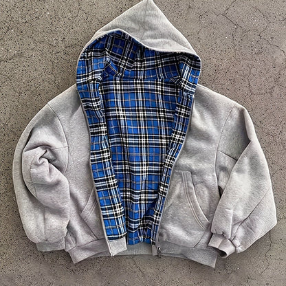 Sweat à capuche à carreaux vintage Y2K, soigneusement sélectionné pour attirer la richesse